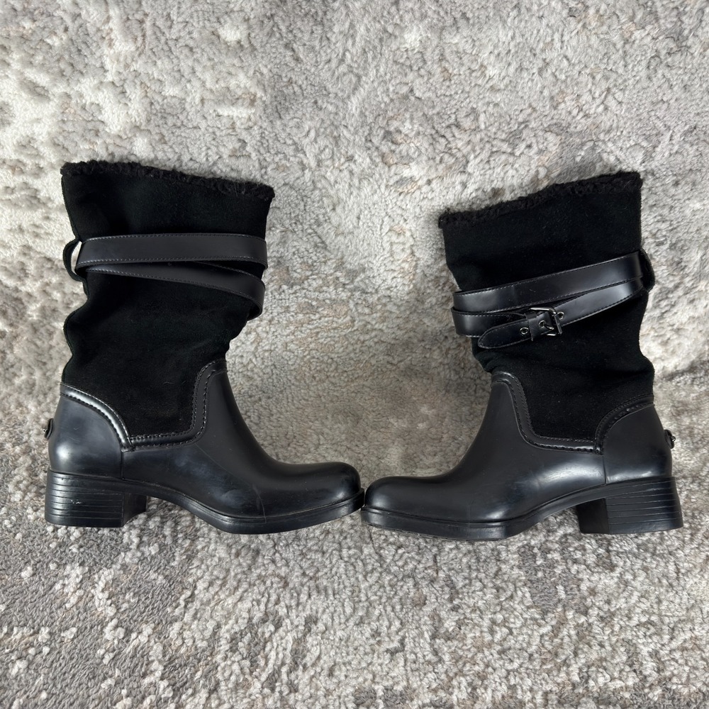 Coach Size 8B Zena Suede Moto Block Heel Boots Black Buckle Casual - Picture 6 of 9